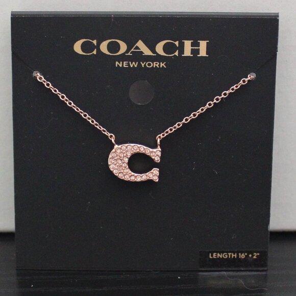 Coach Rose Gold Pave "C" Necklace - Picture 1 of 4